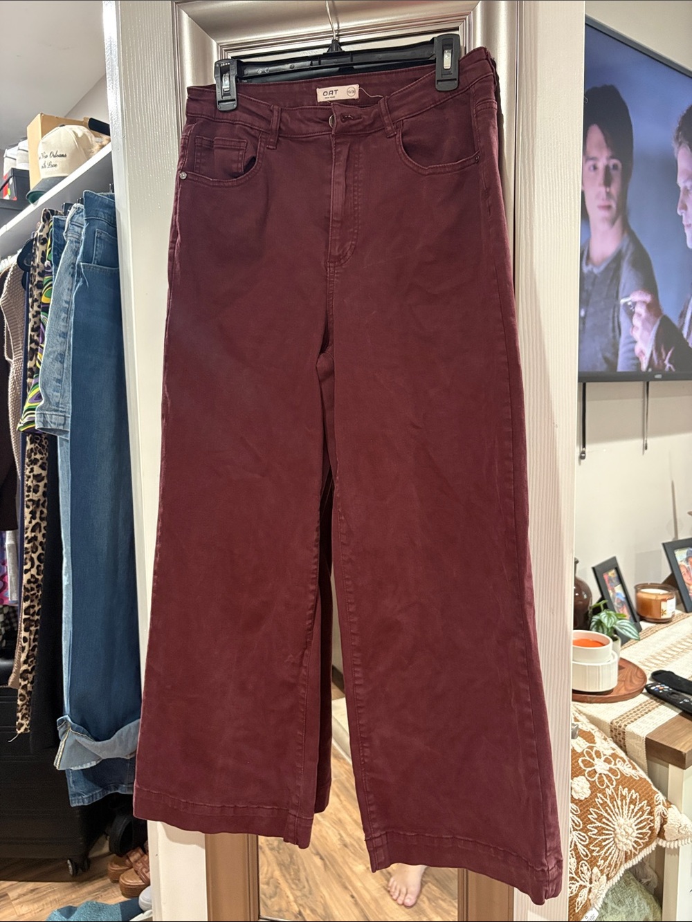 Oat New York High-Rise Wide-Leg Jeans in Deep Burgundy